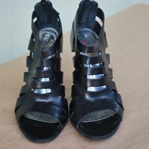 Cathy Jean Black Stiletto Sandal with Chrome Heel